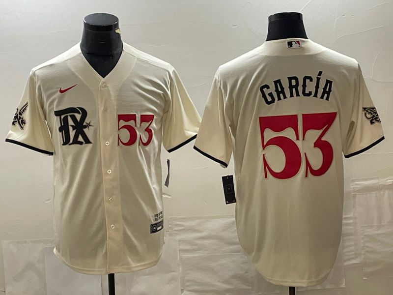 Men Texas Rangers #53 Garcia Nike Cream 2023 City Connect MLB Jersey style 1